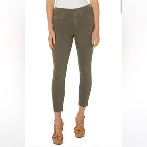 Liverpool LA Gia Glider Skinny Crop Raw Hem Demin Jean- army green - size 4 / 27